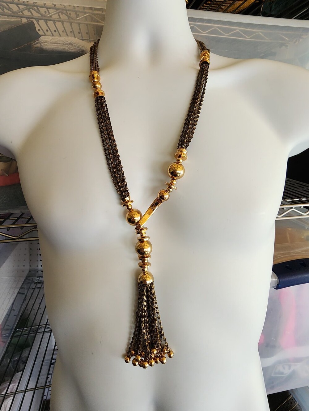 Stella & Dot Bianca Tassel Lariat Necklace in a Two-tone Gold & Bronze Finish. - Picture 2 of 11